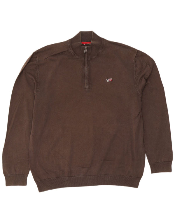 Napapijri Herre Zip Neck Jumper Sweater 2XL Brun Bomuld