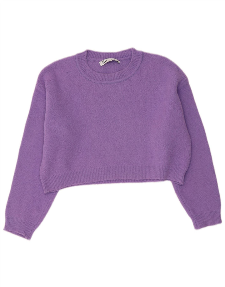 ZARA Womens Crop Oversized Crew Neck sweater UK 10 Small Purple