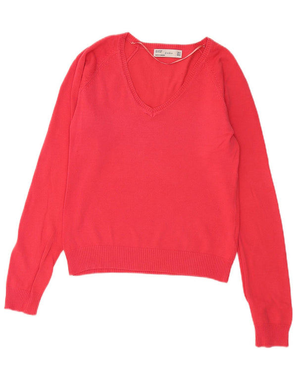 Zara Womens Crop V-hals sweater UK 12 Medium Rød Bomuld