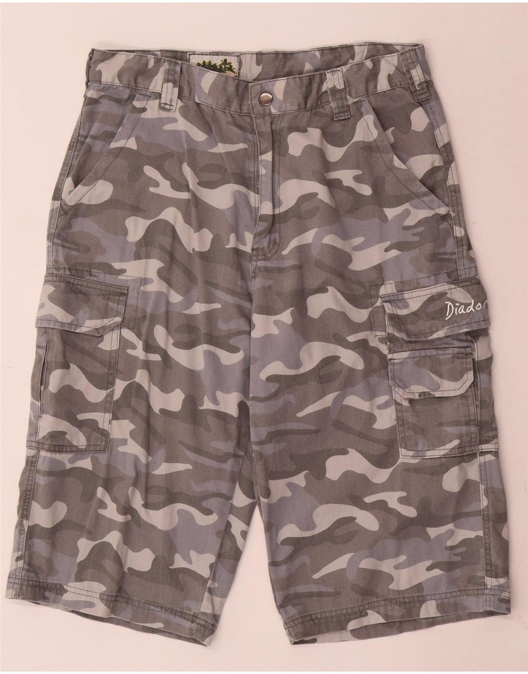 Diadora Herre Cargo Shorts W34 Stor Grå Camouflage Bomuld