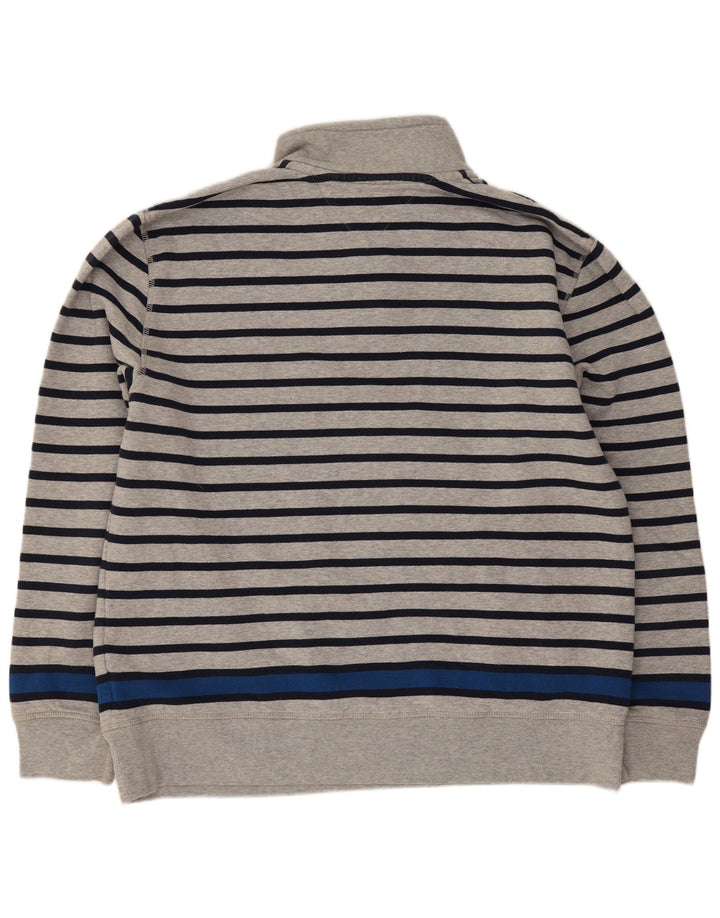 Tommy Hilfiger Herre Zip Neck Sweatshirt Jumper Stor Grå Stribet Bomuld