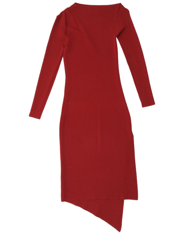 Zara Dame Langærmet Asymmetrisk Kjole UK 8 Small Burgundy Viscose