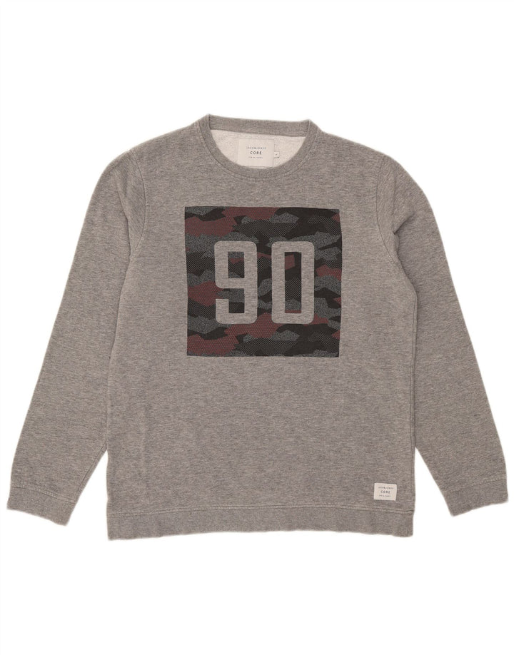 Jack & Jones grafisk sweatshirt til mænd, stor grå flækket bomuld