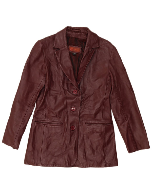 Helium Dame 3-knaps læder blazerjakke UK 10 Small Burgundy