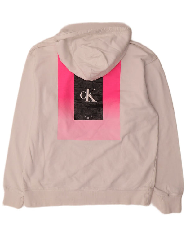 Calvin Klein Jeans Dame Grafisk Oversized Hoodie Jumper UK 10 Small White