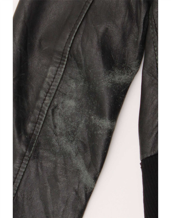 Sasch Womens Crop Læderjakke UK 12 Medium Black