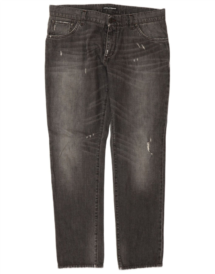 Dolce & Gabbana Dame Distressed Straight Jeans IT 50 XL W36 L32 Grå