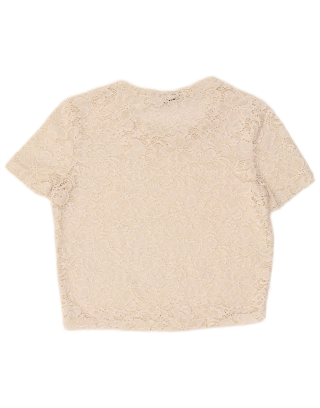 Zara Womens Crop See Through Bluse Top UK 12 Medium Off White Floral