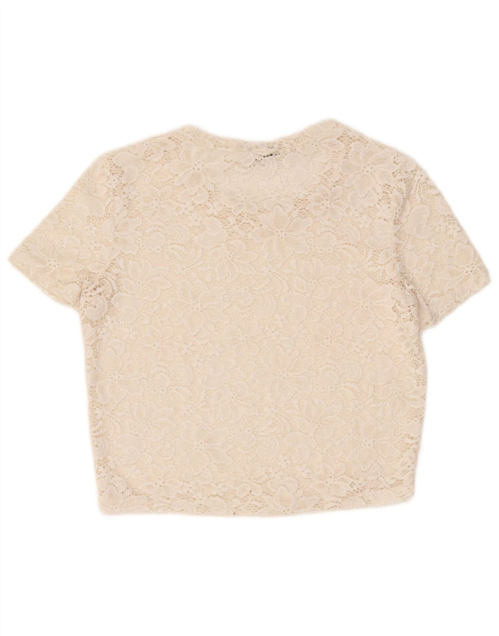 Zara Womens Crop See Through Bluse Top UK 12 Medium Off White Floral