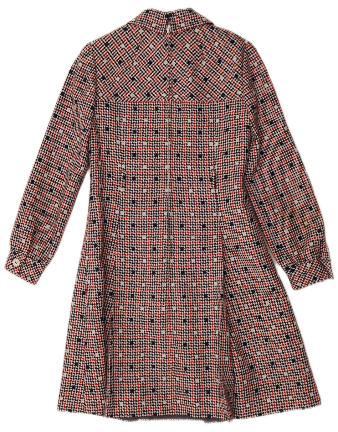 Vintage Dame Langærmet A-Line Kjole UK 10 Small Multicolored Check