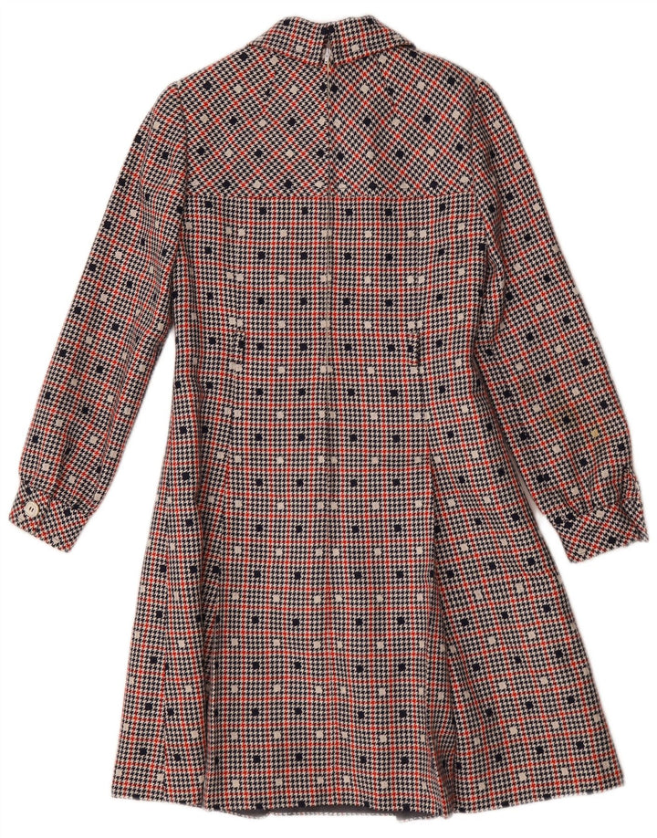 Vintage Dame Langærmet A-Line Kjole UK 10 Small Multicolored Check