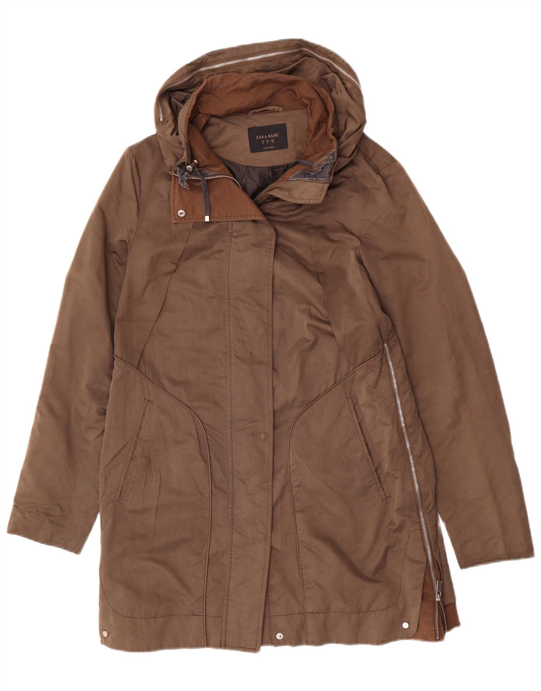Zara Dame Parka Jacket UK 14 Medium Brun Polyamid