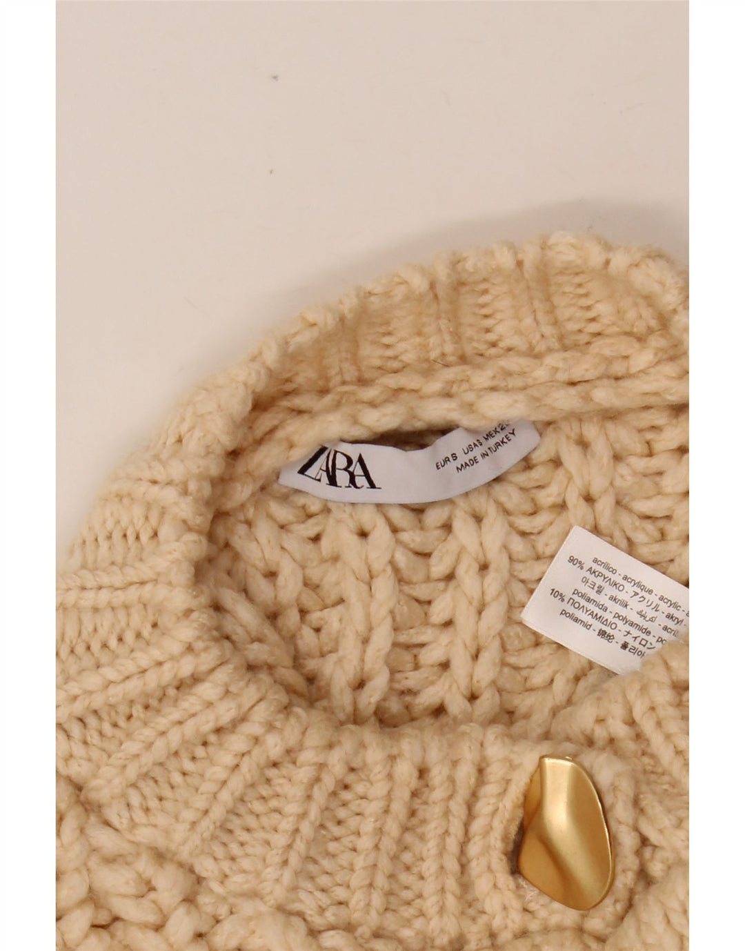 ZARA Womens Crop Oversized cardigan sweater UK 10 Small Beige Acryl