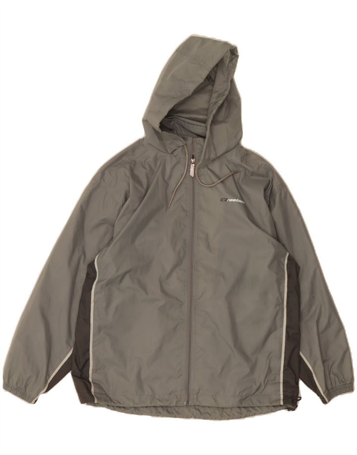 REEBOK Boys Hooded Rain Jacket 11-12 Years Large  Grey Colourblock Vintage Reebok and Second-Hand Reebok from Messina Hembry 
