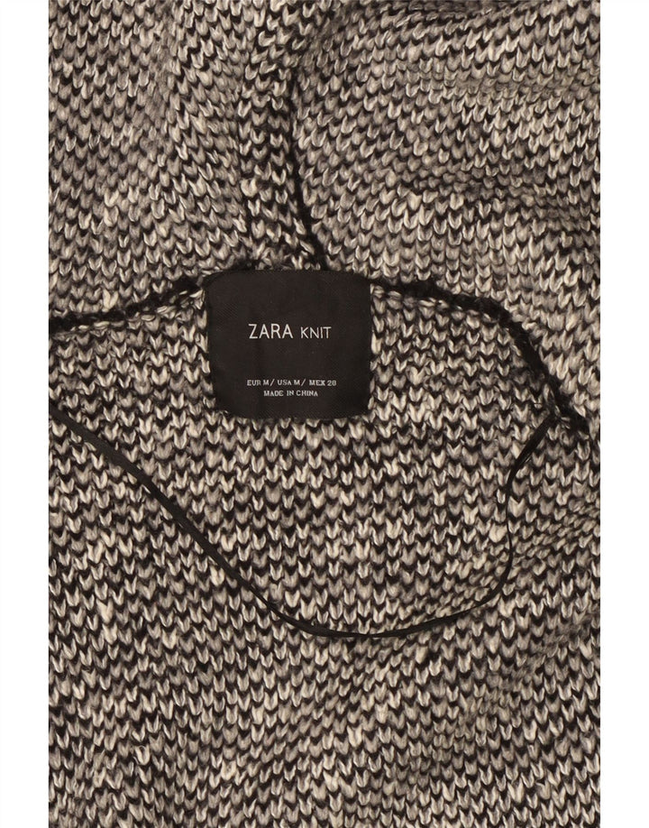 Zara Dame Longline Hooded Open Cardigan Sweater UK 14 Medium Black