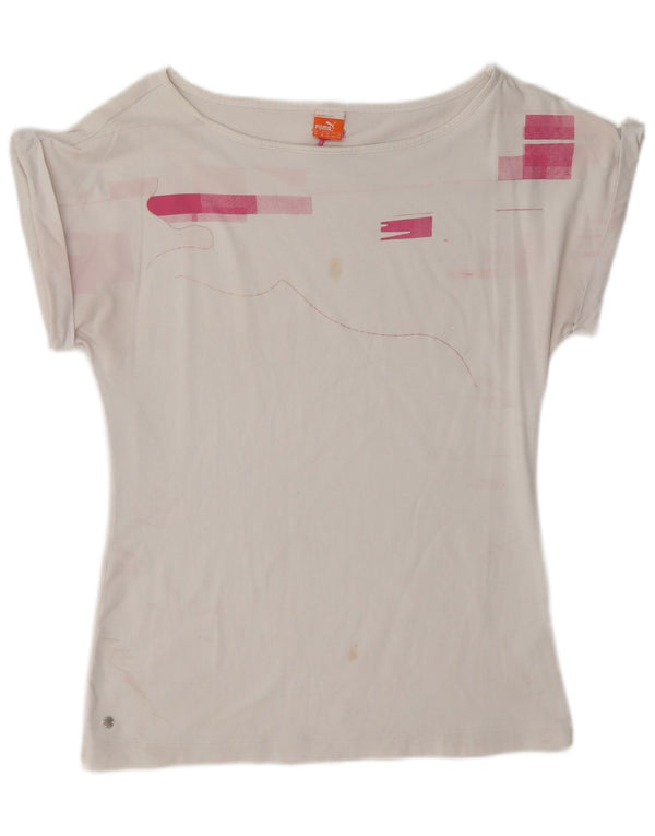 Puma T-Shirt Top UK 12 Medium Hvid Geometrisk Bomuld
