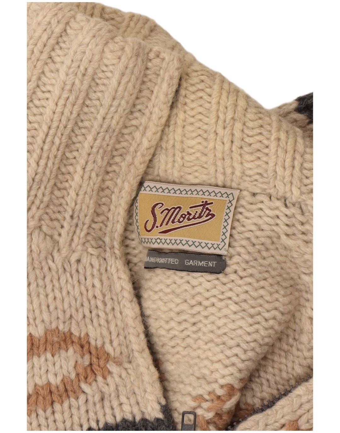 S. Moritz Herre Zip Neck Jumper Sweater Stor Beige Geometrisk