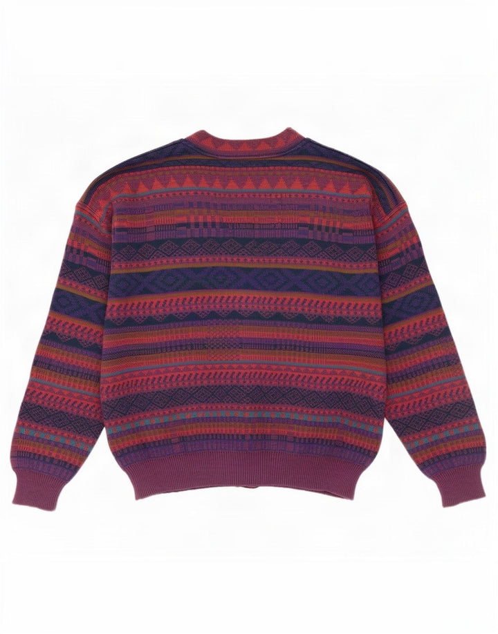 Vintage Herre Cardigan Sweater IT 50 Medium Flerfarvet Geometrisk