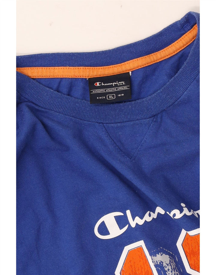 Champion Herre Grafisk T-Shirt Top XL Blå