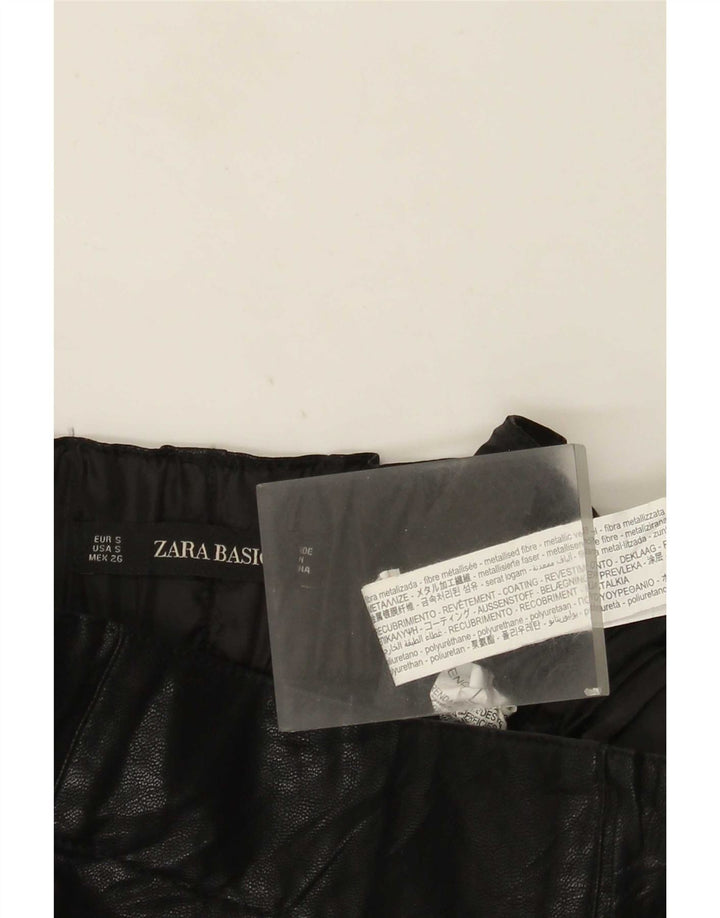 Zara Dame imiteret læder mini nederdel lille W26 sort polyurethan