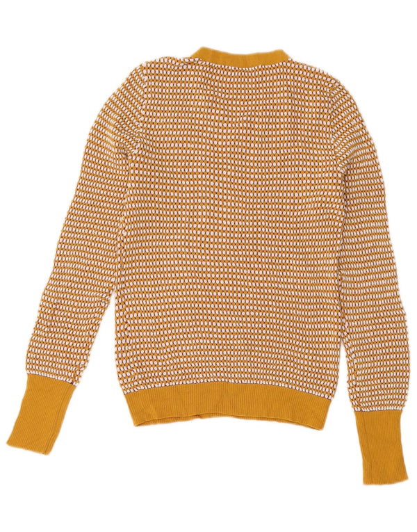 ZARA Womens Crop Crew Neck Jumper Sweater UK 14 Medium Yellow Geometric