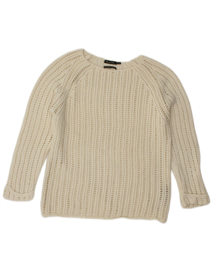 Massimo Dutti Dame Boat Neck Jumper Sweater UK 16 Stor Beige Uld
