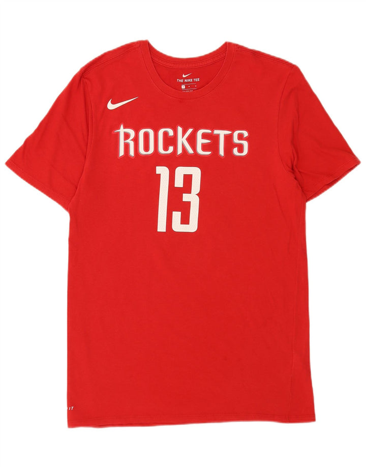 Nike Herre Houston Rockets Grafisk T-Shirt Top Medium Rød Bomuld