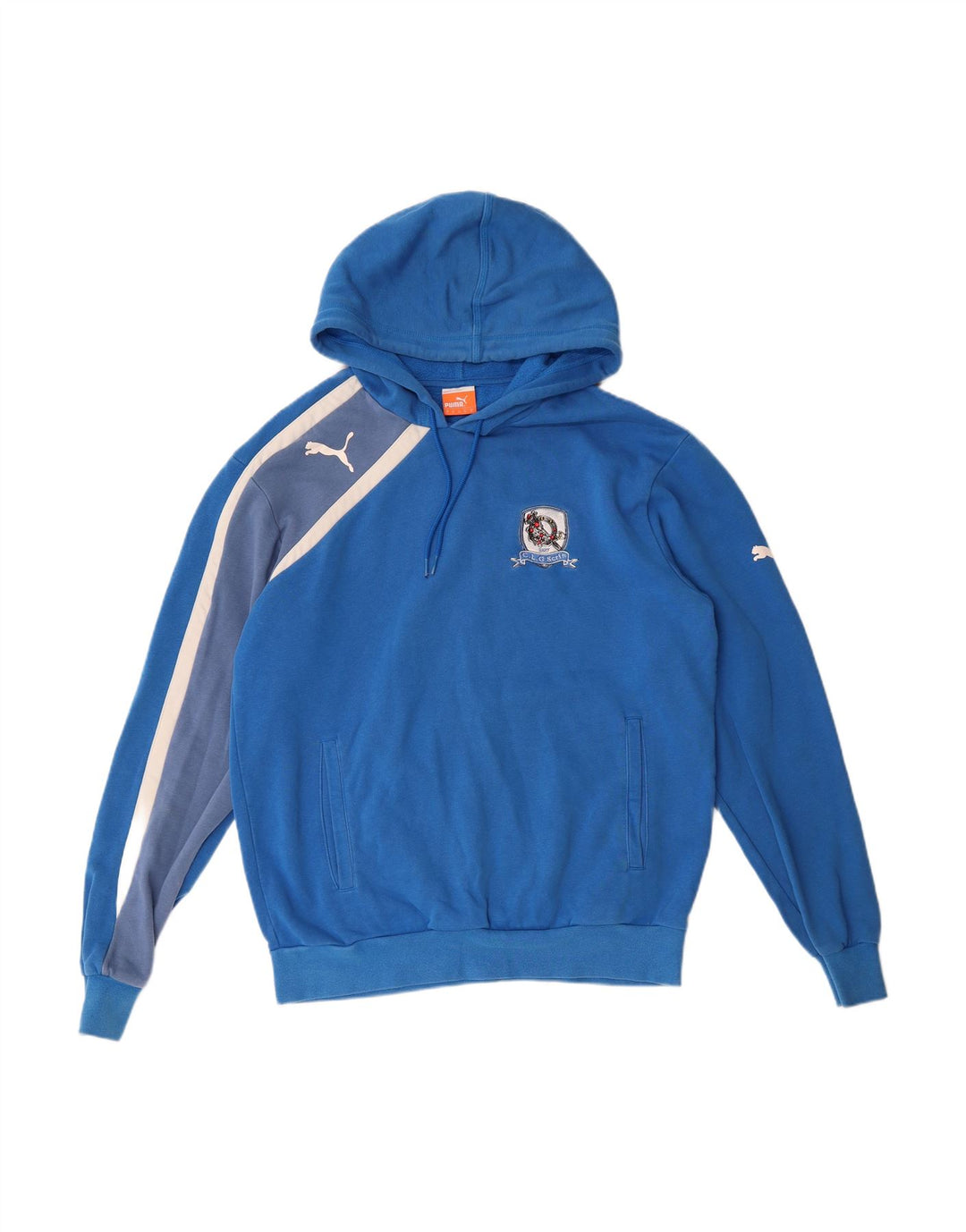 PUMA Mens Graphic Hoodie Jumper Medium Blue Cotton