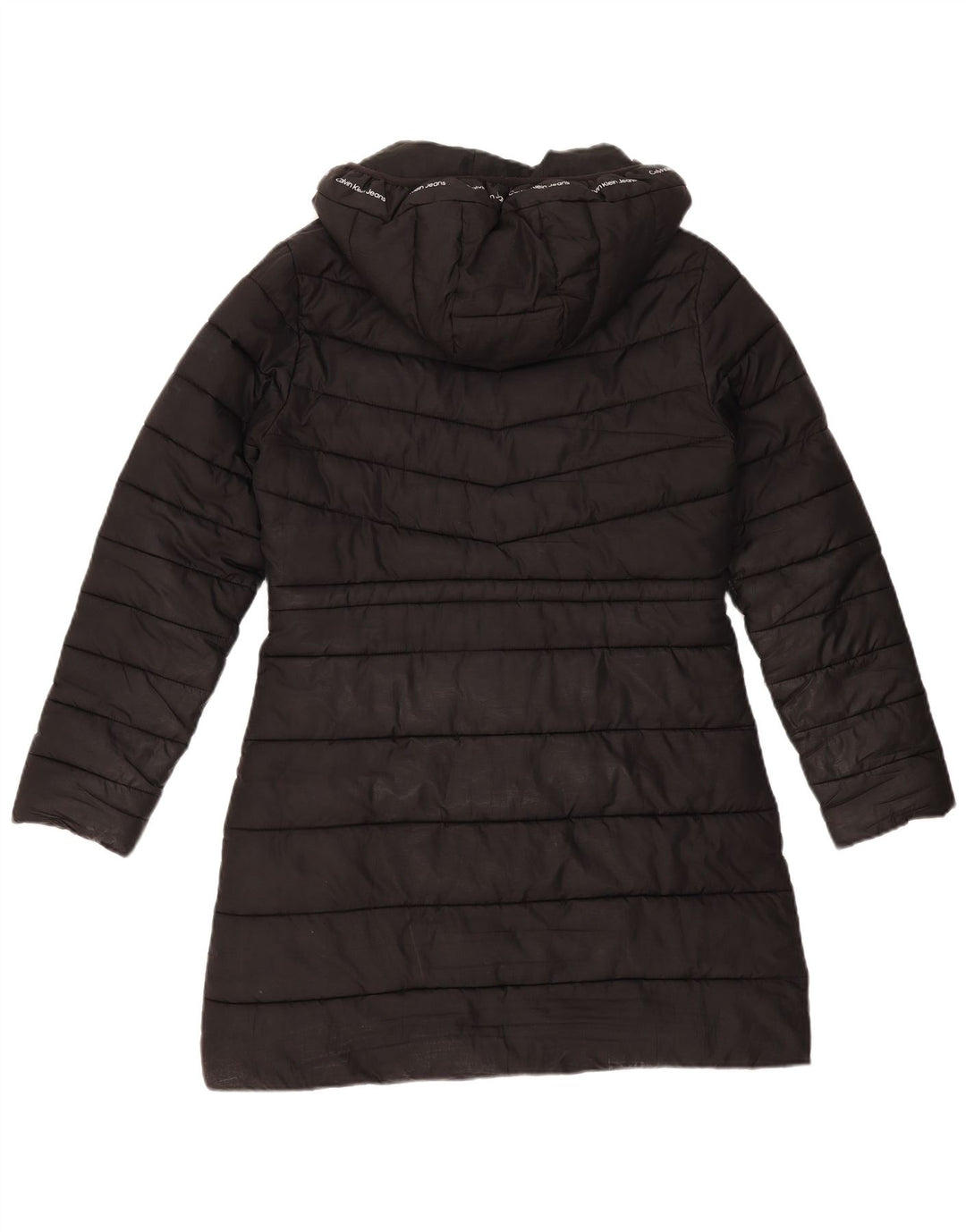 Calvin Klein Polstret frakke med hætte til kvinder UK 14 Medium Sort Polyester