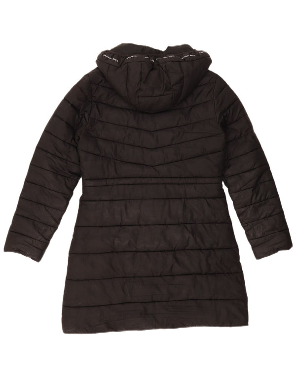 Calvin Klein Polstret frakke med hætte til kvinder UK 14 Medium Sort Polyester