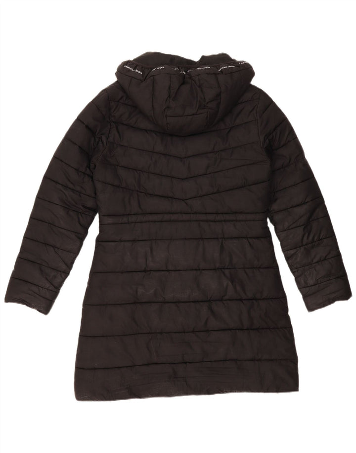 Calvin Klein Polstret frakke med hætte til kvinder UK 14 Medium Sort Polyester