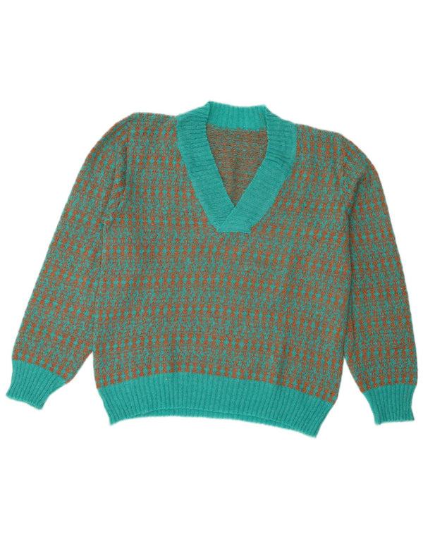 Vintage Dame V-hals sweater UK 16 Stor blå stribet