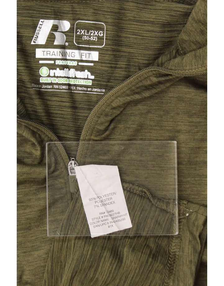 RUSSELL ATHLETIC Mens Zip Neck Pullover Tracksuit Top 2XL Khaki Flecked Vintage Russell Athletic and Second-Hand Russell Athletic from Messina Hembry 