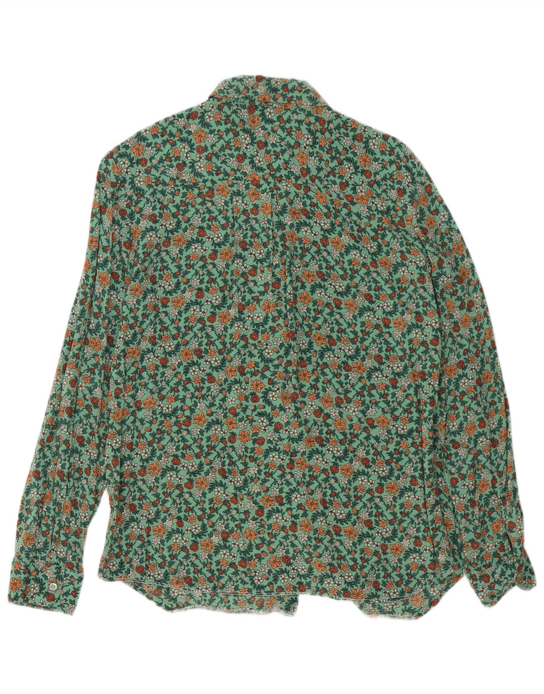 Benetton Womens Shirt UK 14 Medium Green Floral