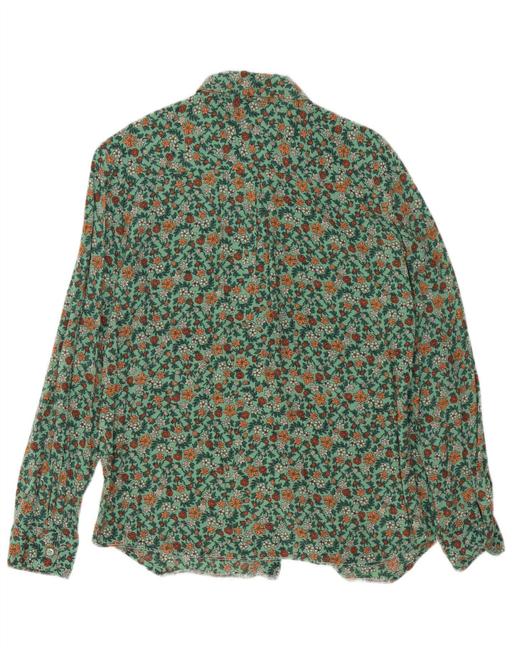 Benetton Womens Shirt UK 14 Medium Green Floral