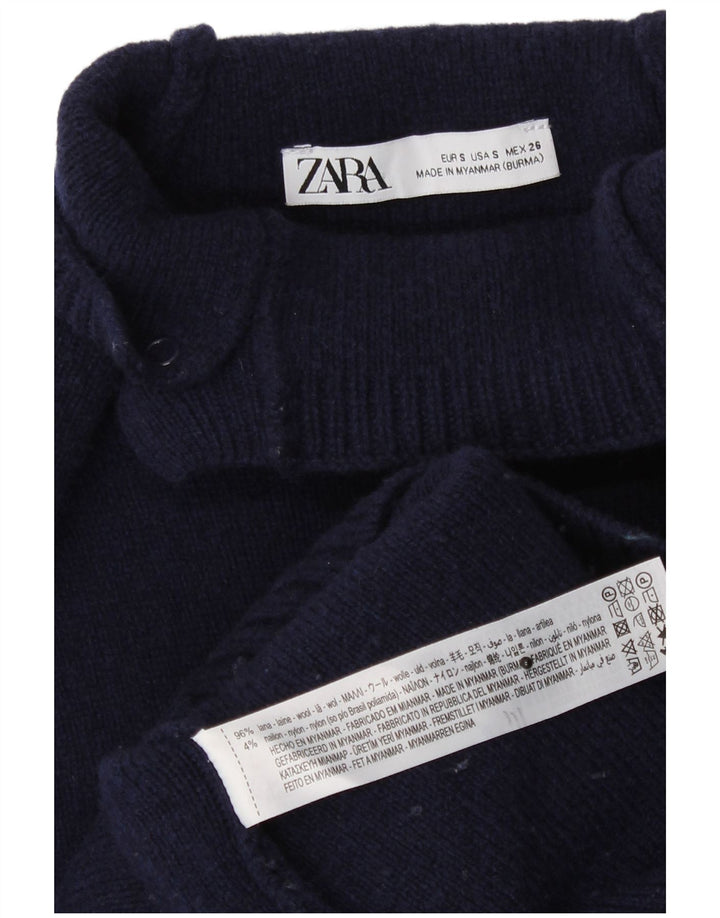 Zara Dame Oversized Turtle Neck Jumper Sweater UK 10 Small Navy Blue Wool
