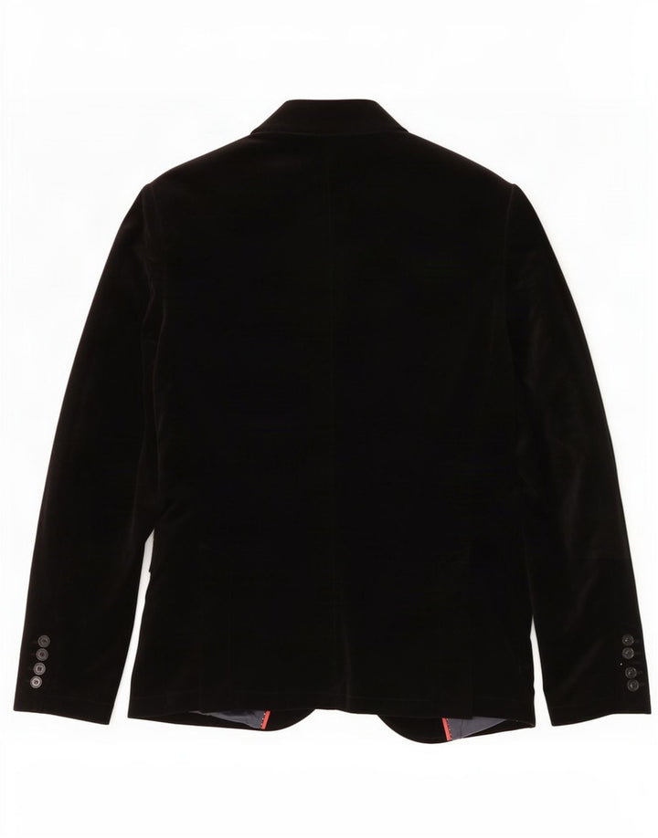 Zara Mens 2 Button Velvet Blazer Jacket EU 52 Large Black Cotton