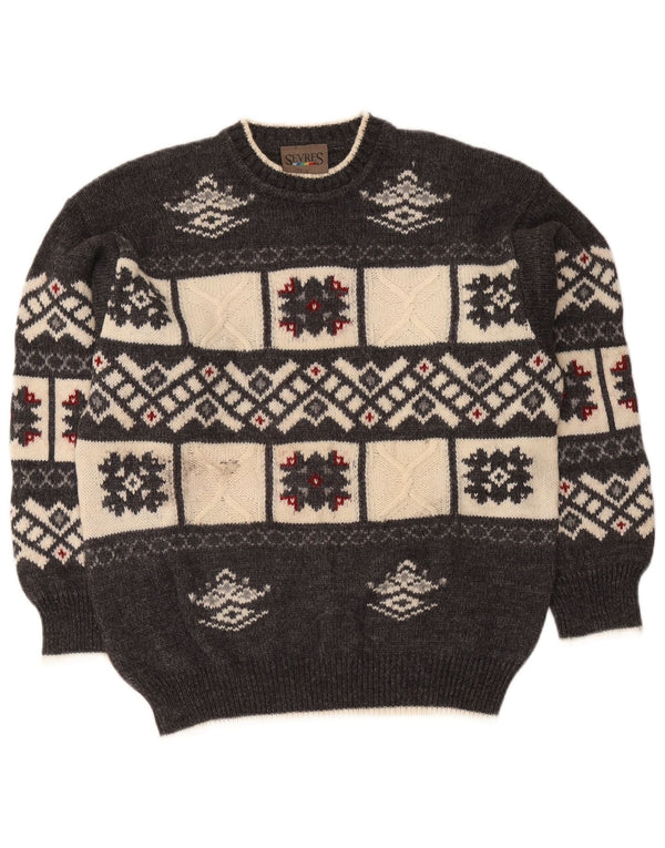 Sevres Mens Crew Neck Jumper Sweater IT 48 Medium Grey Geometric