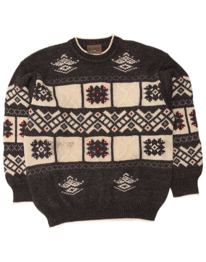 Sevres Herre Crew Neck Jumper Sweater IT 48 Medium Grå Geometrisk
