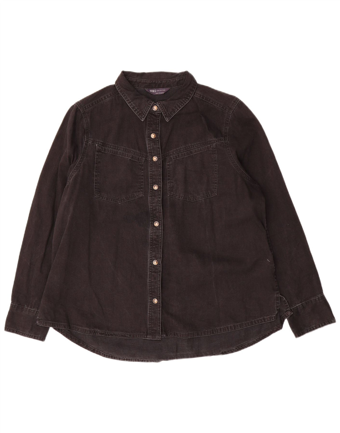 Marks & Spencer Dame Denim Shirt UK 16 Stor Sort Bomuld