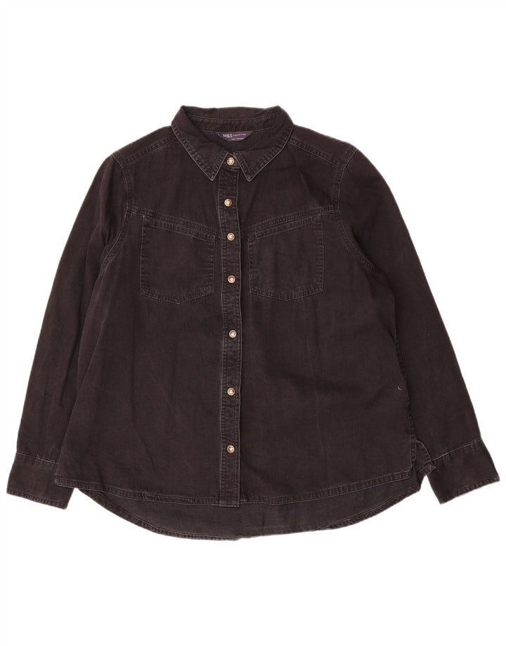 Marks & Spencer Dame Denim Shirt UK 16 Stor Sort Bomuld