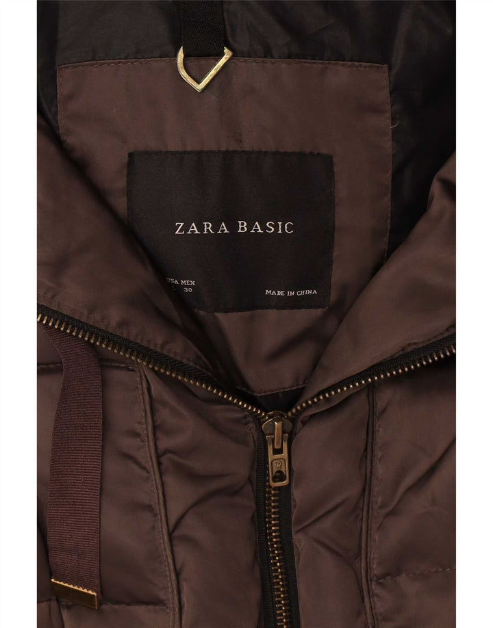 Zara Dame Hætte Polstret Frakke UK 16 Stor Brun Polyester