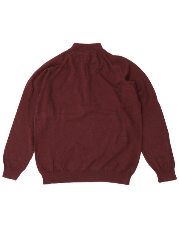 Marks & Spencer Herre Blue Harbor Button Neck Jumper Sweater Medium Maroon