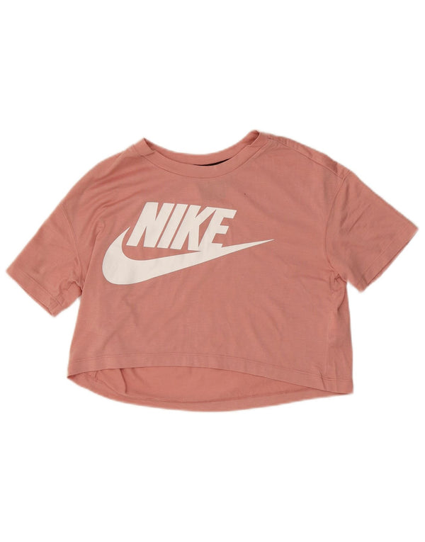 NIKE Dame Crop Grafisk T-Shirt Top UK 10 Lille Pink Polyester