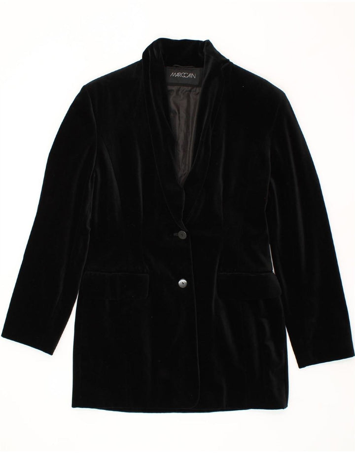 MARC CAIN Womens Longline Velvet 2 Button Blazer Jacket US 4 Small Black Vintage Marc Cain and Second-Hand Marc Cain from Messina Hembry 