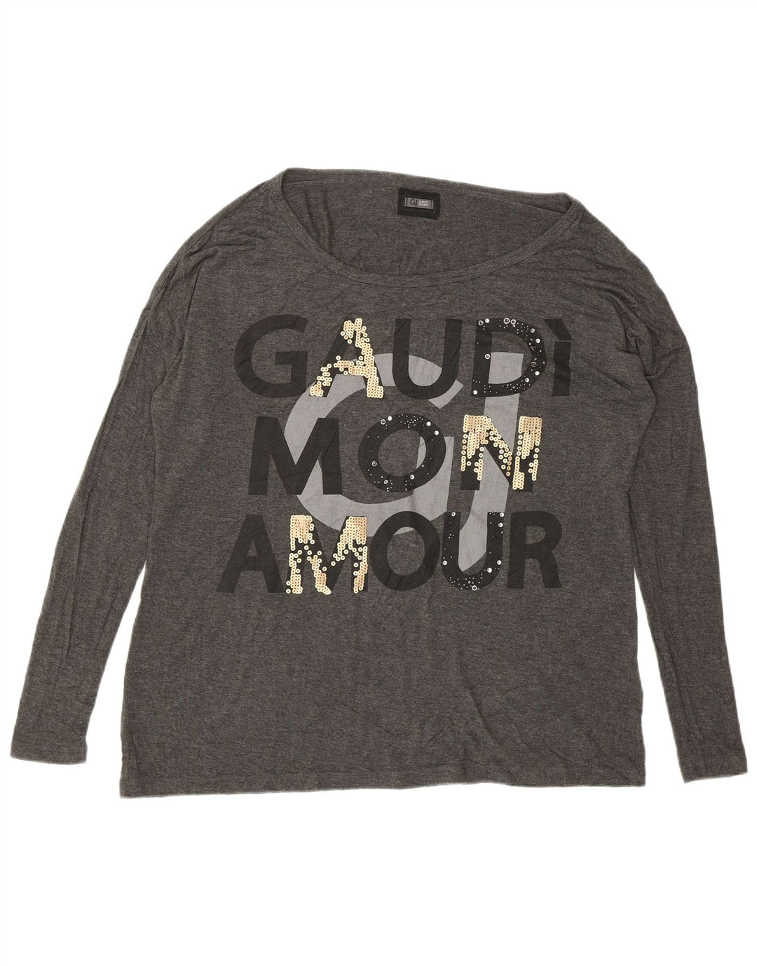 Gaudi Dame Oversized grafisk Top Langærmet UK 10 Small Grey Viscose