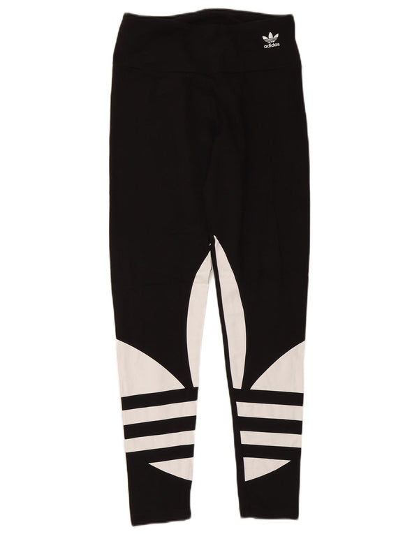 Adidas Dame Grafiske Leggings UK 12 Medium Sort Colourblock Bomuld