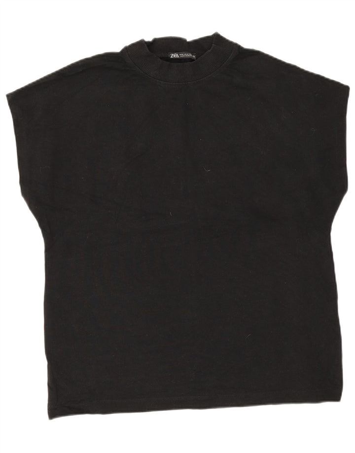 Zara Dame T-Shirt Top UK 14 Medium Sort Bomuld