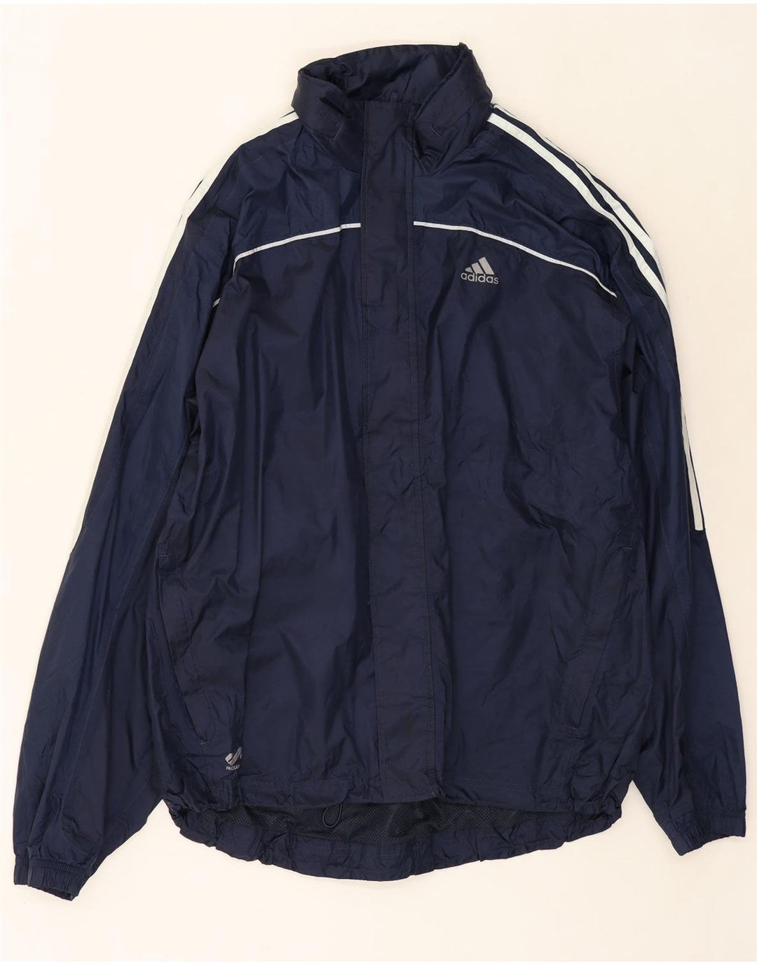 ADIDAS Mens Hooded Rain Jacket UK 40 Large Navy Blue Polyamide Vintage Adidas and Second-Hand Adidas from Messina Hembry 