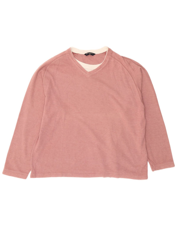 Marks & Spencer Herre Blue Harbor V-hals sweater 2XL Pink Bomuld